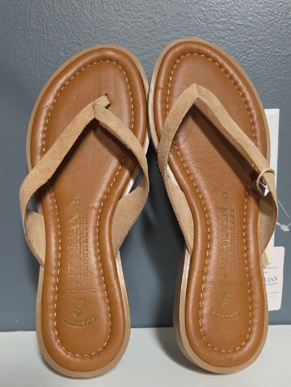 NWT Italian Shoemakers Tan Suede Thong Sandals Size- 8